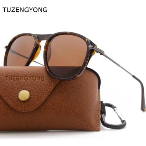 TUZENGYONG New Sunglasses Polarized Men Women Brand Designer Vintage Oval Alloy + Plastic Frame Sun Glasses High Quality UV400