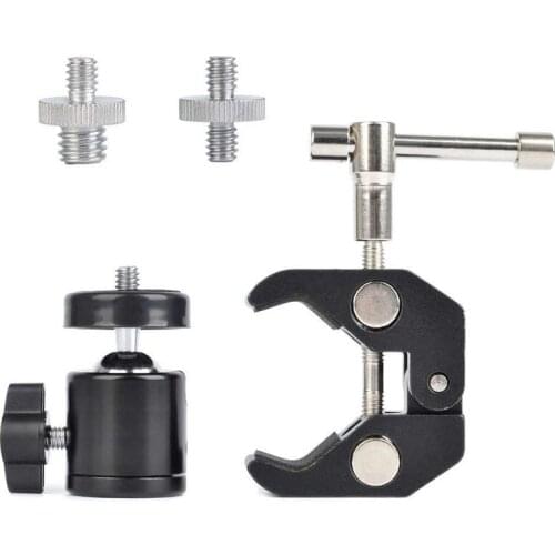 Super Clamp Mount Articulated Ball Head 1/4inch-20 Thread Hole Head and 1/4inch to 5/8inch Convertion Screw