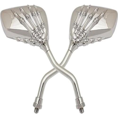 UNIVERSAL MOTORCYCLE CHROME SKELETON ARM/HAND BONE MIRRORS BIKE/MOTORBIKE REAR VIEW 10MM