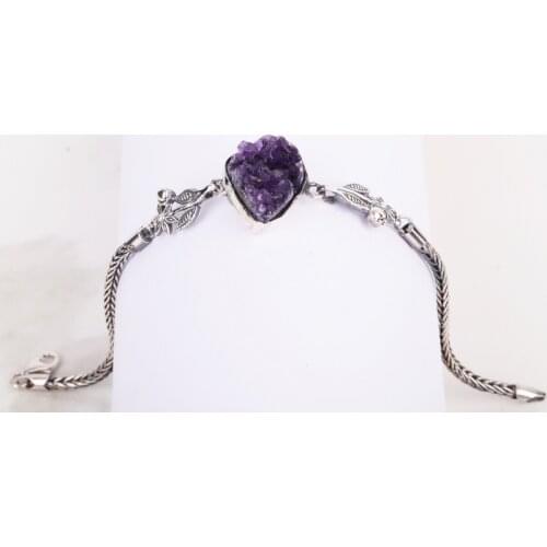 UM US JEWELRY Crystal Amethyst Natural Stone Handmade 925 Sterling Silver Women Wristbands