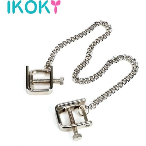 IKOKY Metal Chain Nipple Clamps Erotic SM Toys Adult Games Breast Clips Nipple Stimulator Stainless Steel Sex Toys for Couple