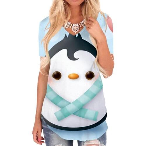 Giyu Brand Penguin T Shirt Women Animal V-neck Tshirt Love Shirt Print Romantic Tshirts Printed Womens Clothing Hip hop Loose