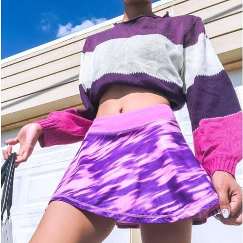 2021 Summer New Womens A-Line Mini Skirt Fashion Girls Tie Dye Print Mini Skrits High Waist Swing Flared Skirt High Street
