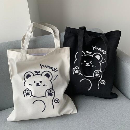 Women bag Korea Ulzzang cartoon kawaii canvas bag large capacity Harajuku womens shoulder bag fun cute y2k shopper bag