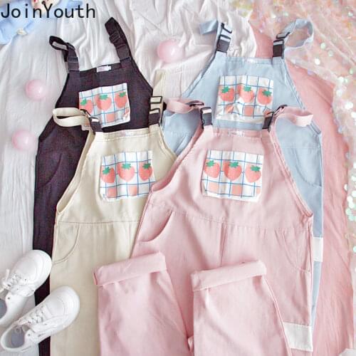 Joinyouth Print Strawberry Cute Rompers Womens Jumpsuit Jumper Bodysuit Trousers Kawaii Girl Spring Overalls Pants Preppy Style
