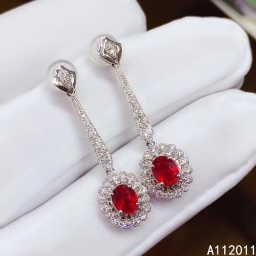 KJJEAXCMY Fine Jewelry 925 sterling silver inlaid natural ruby female new earrings Eardrop exquisite support test hot selling