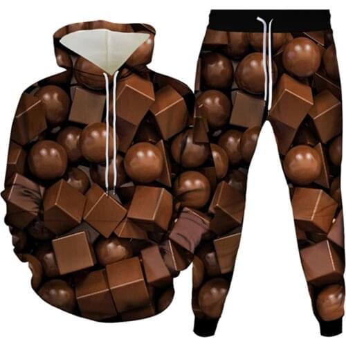 Color Candy Chocolate 3D Printed Female Autumn Clothes Sets Men Fashion Hoodies+Trousers 2Pcs Suits Women Casual Tracksuit S-6XL