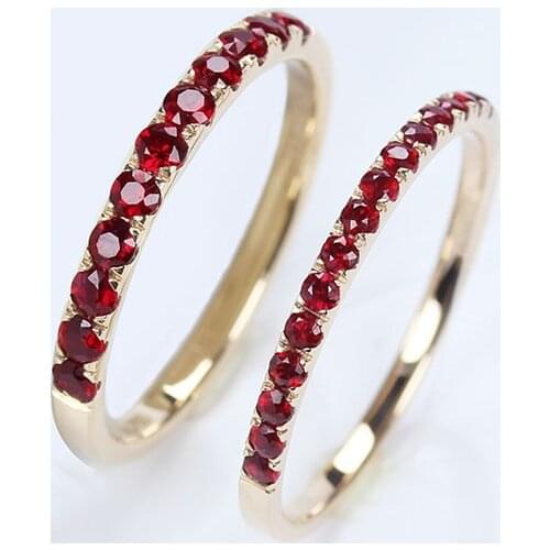 CxsJeremy 14K 585 Rose Gold 2.1mm/1.6mm Natural Ruby Engagement Ring For Lady Wedding Anniversary Simple Style Fine Jewelry