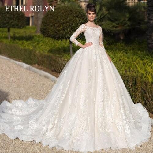 ETHEL ROLYN A-Line Lace Wedding Dress 2021 Long Sleeve Off the Shoulder Appliques Bridal Princess Bride Gown Vestido De Noiva