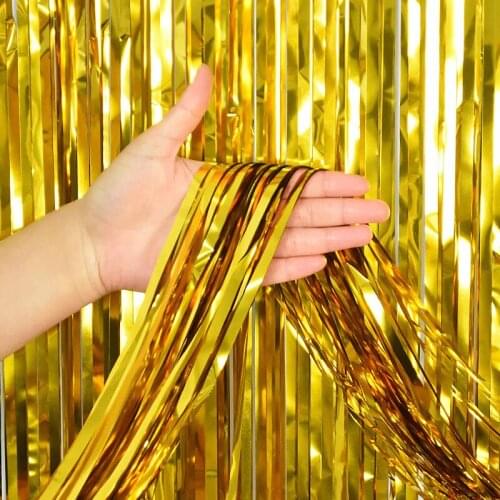 2M Party Backdrop Golden rain curtain Fringe Foil Curtain Kids Adult Birthday Party Wedding Decoration Supplies Baby Shower