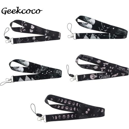 10pcs/lot J1791 Cartoon Moon Painting DIY keychain Accessory Mobile Phone USB ID Holder Key Strap Neck Plant Black lanyard