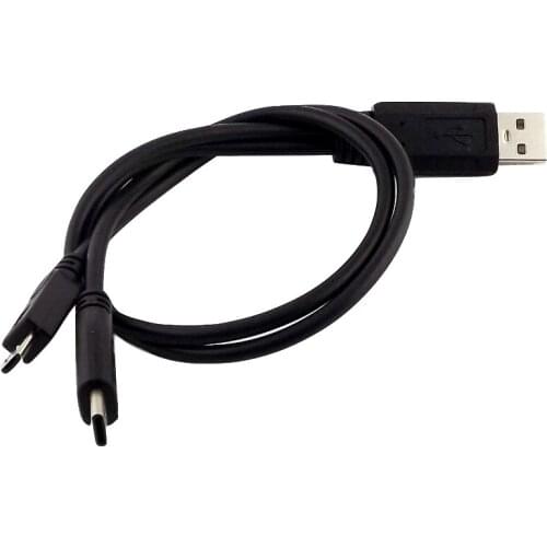 1x USB 2.0 Type A Male to USB 3.1 Type C Male and Micro USB B Male Plug Data Charger Y Splitter Adapter Cable 35cm