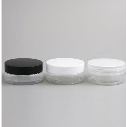 50g Empty Clear Pet Cream Jar Pot With White Black Clear Lids with PE Pad 5/3oz Cosmetic Container Thread size 67mm 24pcs