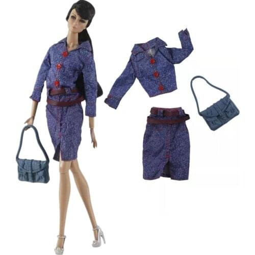 1/6 BJD Accessories Fashion Blue Shirt Top & Skirt & Handbag Outfit For Barbie Doll Clothes Leisure Wear 11.5" Dollhouse DIY Toy