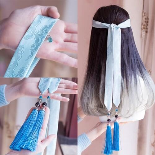Antique volume moire hanfu hair band Super fairy from frontal hairdo tassel hair rope daily ribbon restoring ancient ways