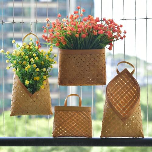Rattan Vase Basket Hand Made Wicker Nest Flower Pot Eco-Friendly Wall Hanging Vase Container Storage Basket Home Decoration