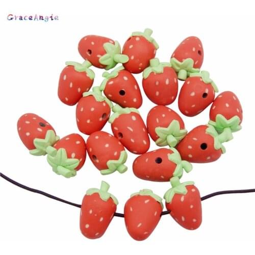 10pcs 17mm Strawberry Clay Spacer Beads Fruit Shape Polymer Clay Beads For Jewelry Making DIY Handmade Bracelets Accessories