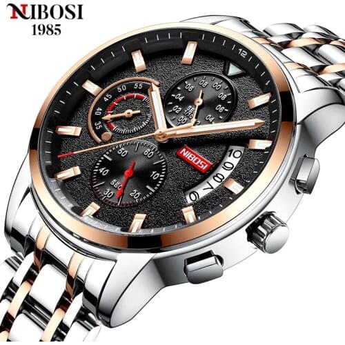NIBOSI Rose Golden Sport Watch for Mens Top Luxury Brand Waterproof Chronograph Luminous Wristwatch Male Relogio Masculino