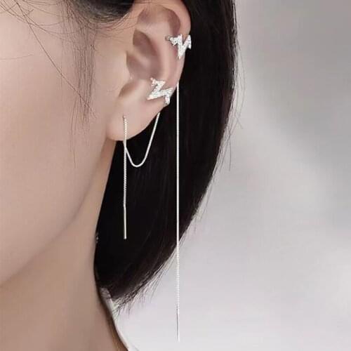 Long Tassel Silver Color Drop Earrings for Women 2021 New Unique Design Zircon Ear Cuff Earring Ear Line Fashion Jewelry Gift