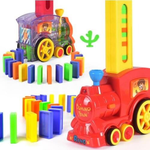 Domino Game Car Toy Set Automatically Placed Domino Train Carriage With Light And Sound Educational Building Blocks DIY Toy Gift