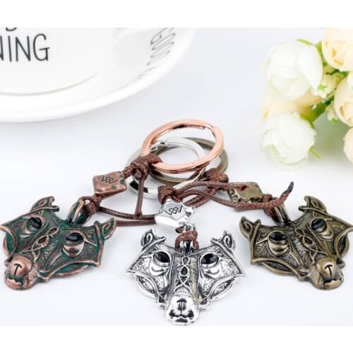 Dongsheng Nordic Virgin Wolf head Pendant Keychain Viking Punk Keyring for Men Women