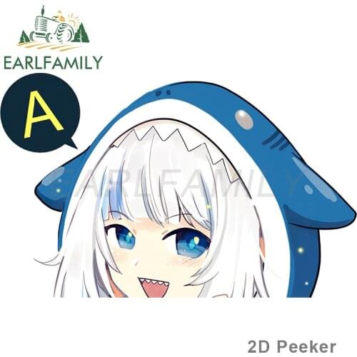 EARLFAMILY 13cm x 8.4cm For Gawr Gura Hololive Peek Motorcycle Car Stickers VAN Decal Personality Waterproof Car Wrap Decor