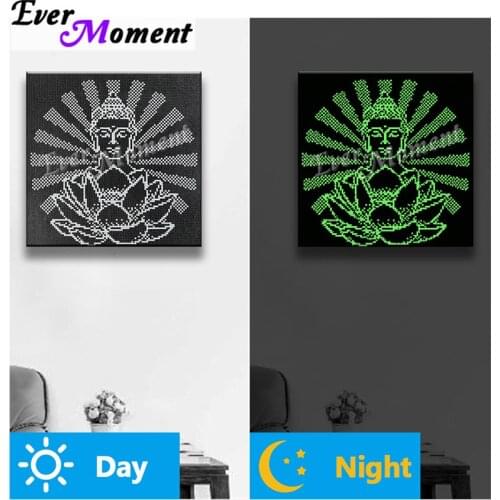Ever Moment Diamond Painting Stones Shining At Night Buddha Artwork Resin Drill Embroidery Mosaic Wall Art Dark Glowing N004