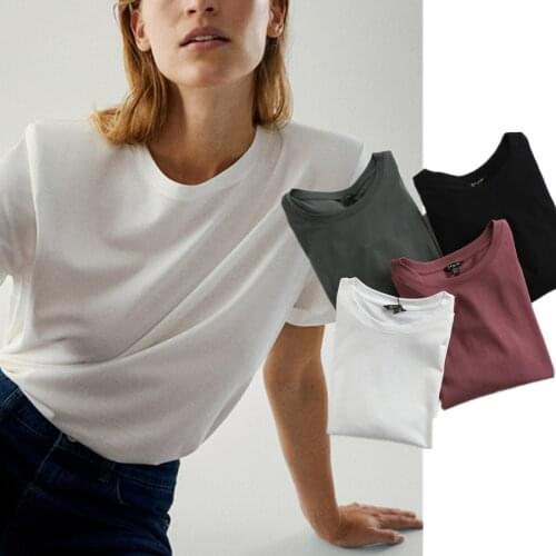 Jenny&Dave T Shirt Women England Style Fashion Simple Shoulder pads Solid Casual Summer Camisetas Verano Mujer 100%cotton Tops