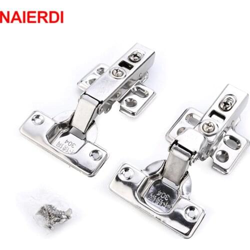 NAIERDI 4PCS C Series Stainless Steel Hydraulic Hinge Iron Core Damper Buffer Cabinet Hinges Cupboard Door Hinges Soft Close