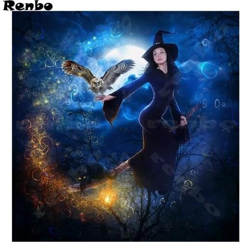 Paint With Diamonds Portrait DIY Halloween witch owl Diamond Painting Mosaic Diamond Embroidery Black cat Picture Of Rhinestone