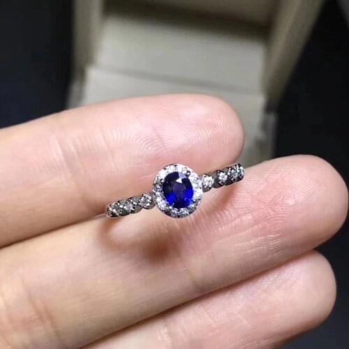 Natural sapphire Ring 925 sterling silver inlaid Natural sapphire ring 4*5mm High quality For Men or Woman