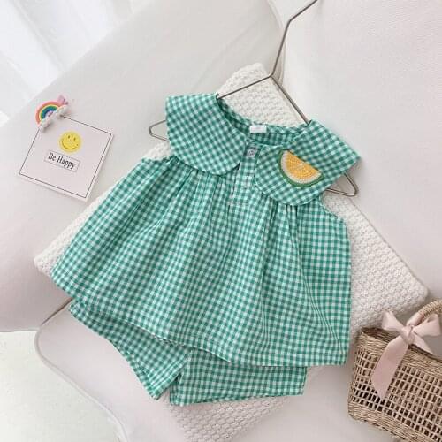Baby Girl Clothing Sets 2020 Summer New Toddler Girls Cute Plaoid Shirt Suits Kids Girl Cute Short Sleeve T Shirt+shorts Suits