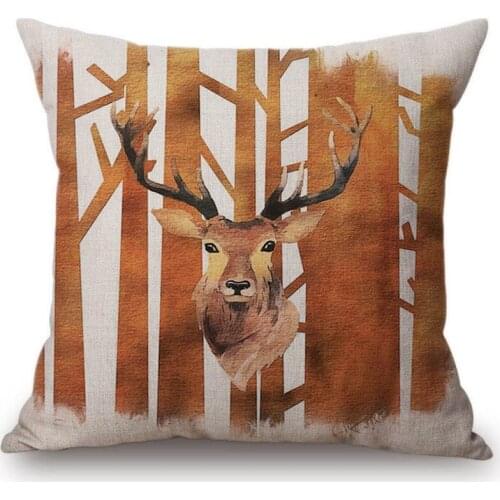 Brown Elk Reindeer Fox Rabbit Cotton Linen Throw Pillows For Car Modern Animal Casual Decoration Art Cushion Cover Pillow Cover