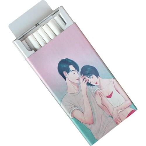 Creative Smoking Gift For Boyfriend Girlfriend Lovers Couple Design Thin Slim Sliding Cigarette Case Box For Man Women Metal