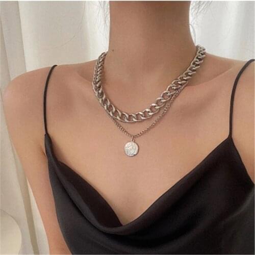 Punk retro portrait exaggerated thick chain necklace double personality hip-hop neck short chain jewerly