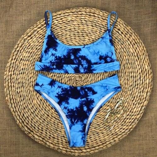 Sexy Vest Type Tie-Dye Two Piece Swimsuit Spaghetti Strap Swimwear Women Push Up Bikini Set Bikinis Biquini Padded Bathing Suits