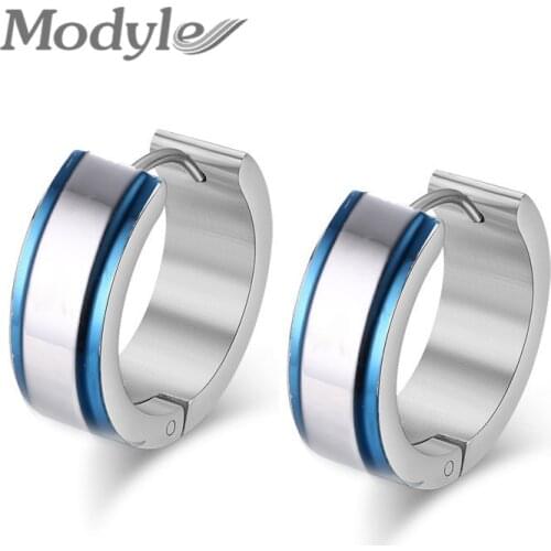 Modyle Small Blue Stainless Steel Hoop Earring Handmade Hoop Round Earring For Women Men