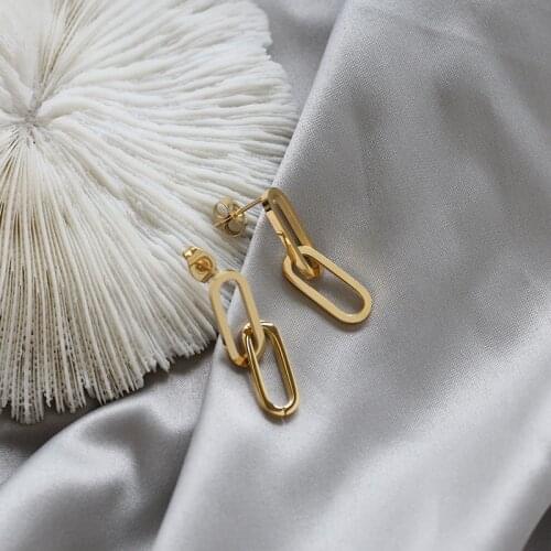 MODAGIRL Simple Stainless Steel Double Hoops Chain Earrings Gold Earrings for Women Korean Fashion Jewelry 2020
