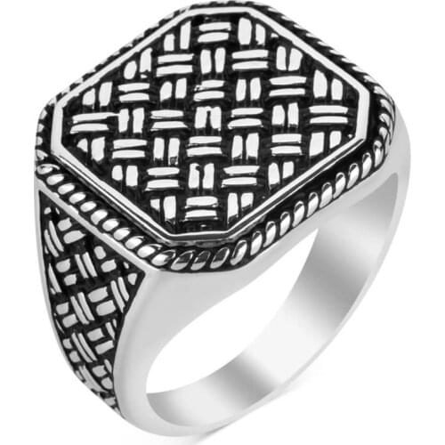 925 Sterling Silver Braided Model Octagonal Mens Ring Fashionable Ring Plain Ring for Men Silver Male Ring