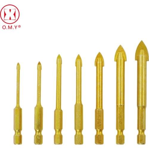 OMY 7Pc 3-12mm Glass Drill Bit Set Tungsten Carbide Tipped Ceramic Tile Cutter with Hex Shank Triangle Hole Drill for Power Tool