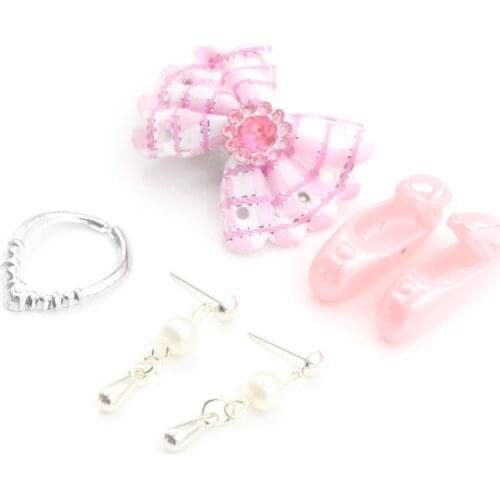 New 4pcs/Set Jewelry Necklace Earring Headclip Shoes For Doll Birthday Gift Doll Accessories Wholesale