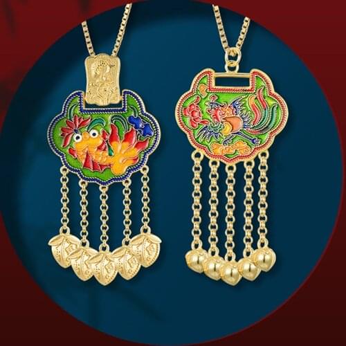 Designer original new ancient gold craftsmanship inlaid phoenix carp Thai silver necklace pendant fashion lady silver jewelry