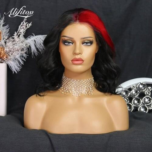 ALIFITOV Black Red Highlight hd Lace Frontal Wig Body Wave Human Hair Wigs Pre-Plucked Lace Wigs For Women
