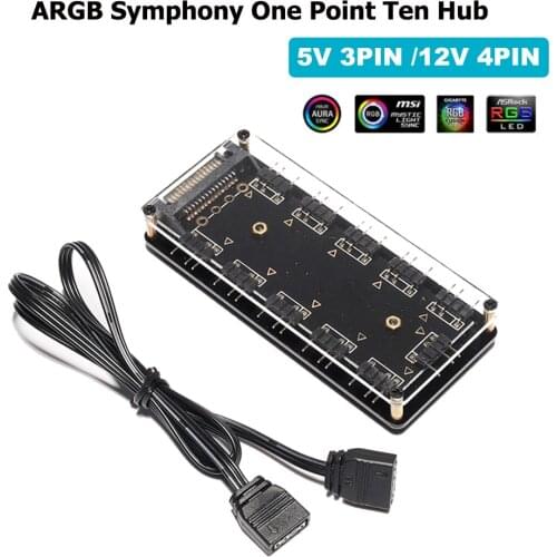 5V 3PIN/12V 4PIN ARGB Extension Splitter Adapter Electron PC Computer Extension Cable 10 Ports RGB Fan HUB PC Computer Desktop