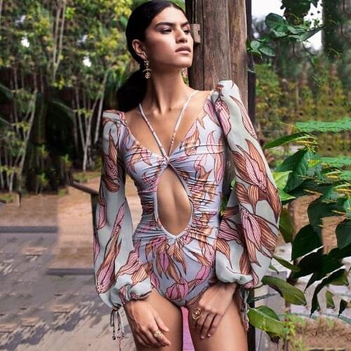 Long Sleeve Swimwear Women 2021 New Printed One Piece Swimsuit Female Plus Size Swimwear Monokini Bathing Suit Summer Beach Wear