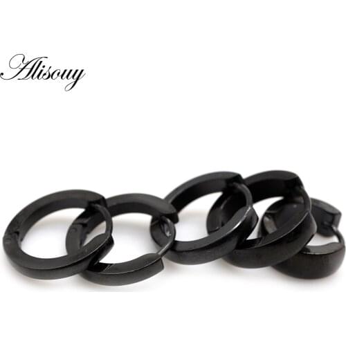 Alisouy 2PC Fashion Women Men Small Huggie Earrings Gold Black Titanium Steel Round Smooth Circle Hoop Huggie Earrings Jewelry