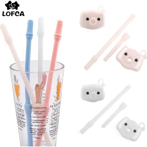 LOFCA 1PC Silicone Baby Suction Hose Straw BPA Free Baby Drinking Elephant Reusable Straw Food Grade Folding Silicone Straw