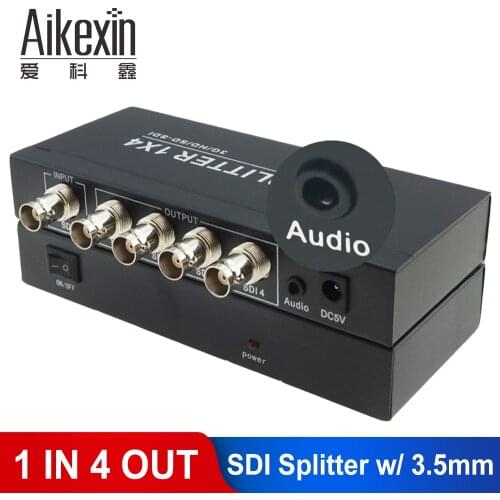 Aikexin SDI Splitter 1x4 with 3.5mm Aux Jack 4 Port SDI Splitter 1 input 4 output HD SDI Converter Support 1080p for Camera