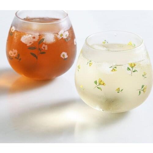 Flower Tumbler Glass Tea Milk Cup Coffee Mugs Breakfast Office Heat Resistant Drinking Water Glass Cups Party Beer Mug Drinkware