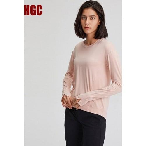 HGC Yoga Top Long Sleeve Women Loose Running Fitness Sport Shirt Autumn Gym Clothing Workout Running Elastic Exercise Pullover